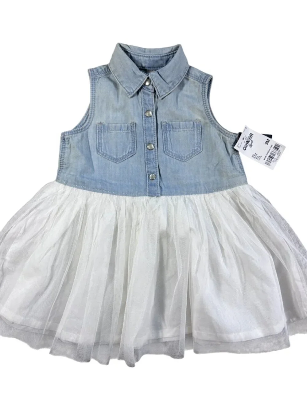 OshKosh Infant Baby Girl Denim & White Tulle Dress (NWT)- Size 9M
